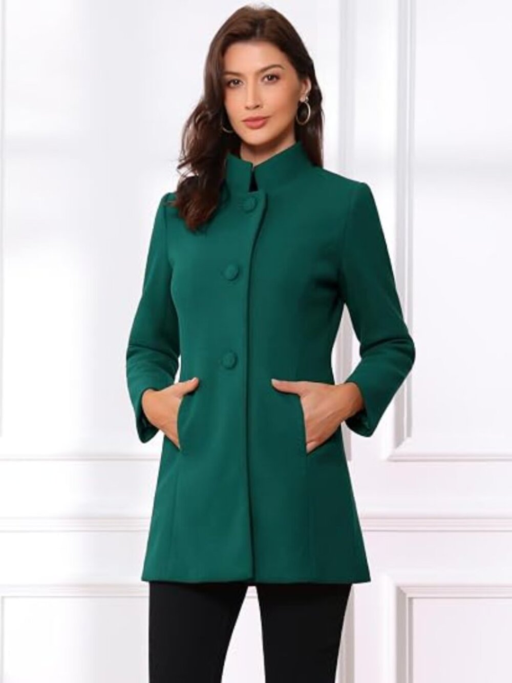 Women's Turquoise Winter Overcoat Mid Long Stand Single Breasted Soft Pea Coat